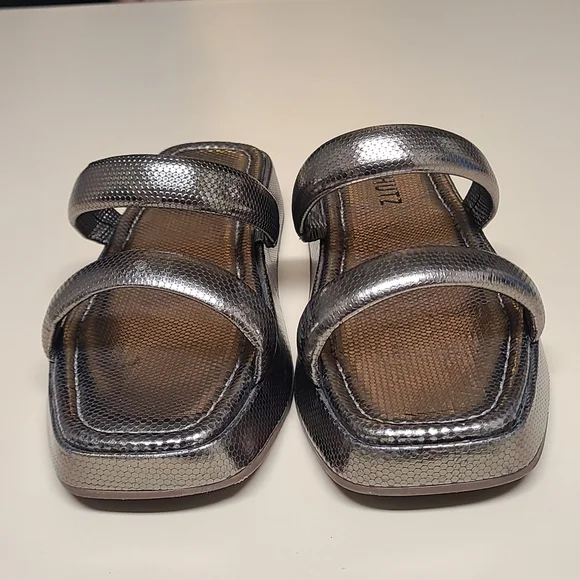 SCHUTZ Silver Slide Sandals with Modern Design - Picture 2 of 10